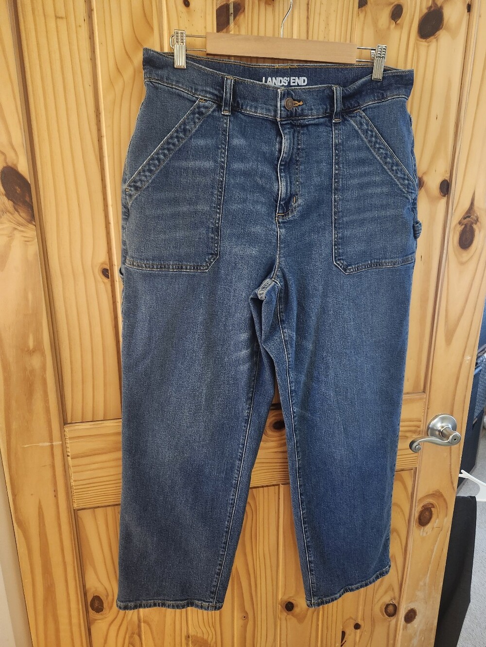 Lands' End High Rise Utility Cargo Ankle Jeans Size 16